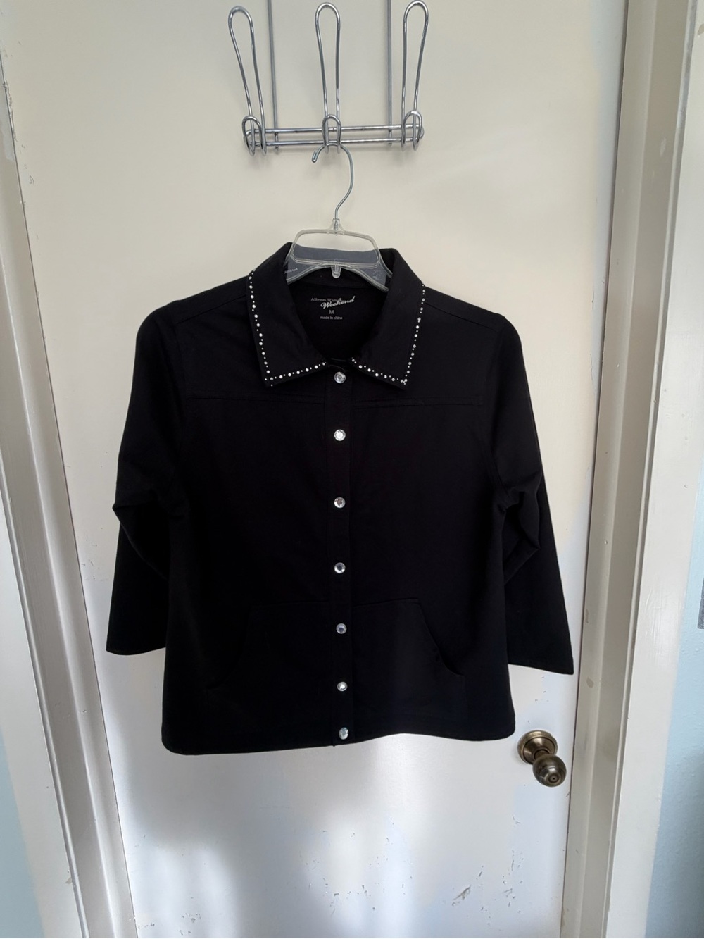 Black Stud-Trim Button Front Shirt Jacket size M